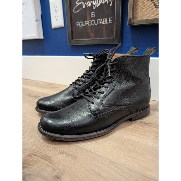 Frye Black Pebbled Leather Phillip Lace-Up Boots Mens 8.5 D Mexico main image 4